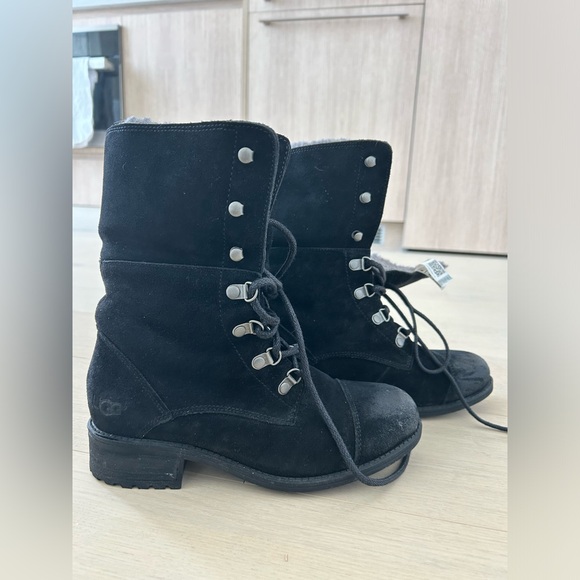 UGG Black Leather Winter Combat Boots - Picture 4 of 7